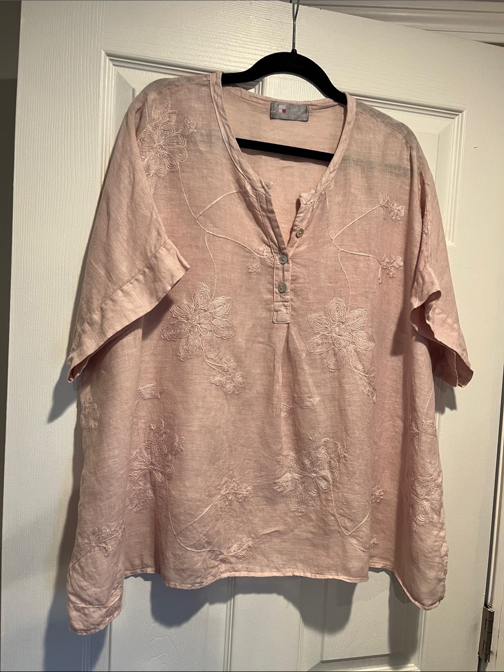 Light Pink Embroidered Women’s Tunic  Linen Top